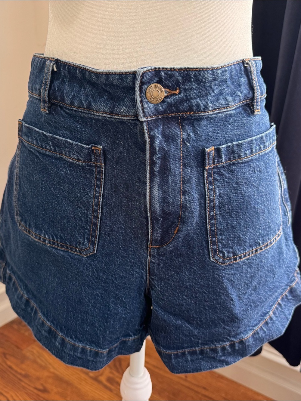 LOFT Dark Blue Patch Pocket Jean Shorts